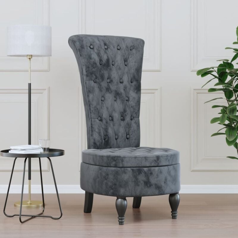 foto del prodotto sedia schienale alto design con bottoni in velluto grigio scuro vidaxl