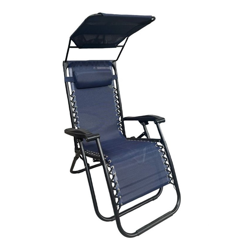 foto del prodotto sedia sdraio con parasole in textilene reclinabile pieghevole con poggiatesta 483015 blu trade shop traesio