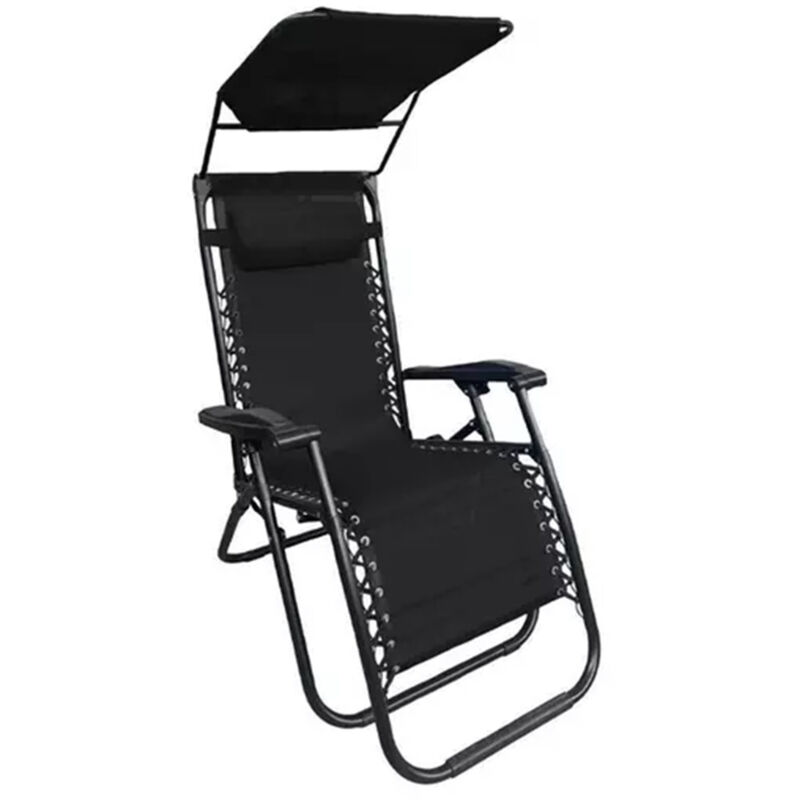 foto del prodotto sedia sdraio con parasole in textilene reclinabile pieghevole con poggiatesta 483015 nero trade shop traesio