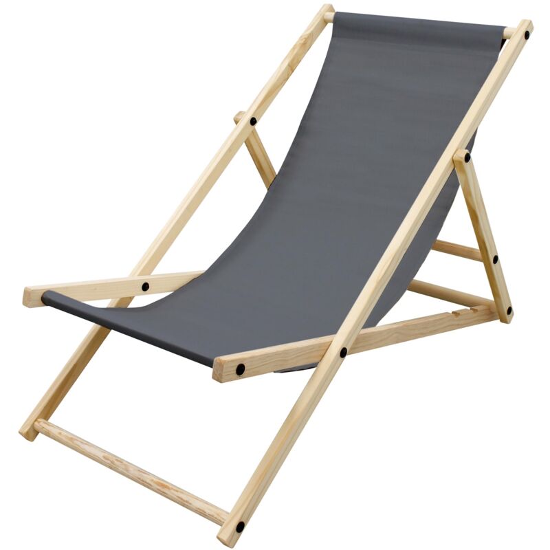 foto del prodotto sedia sdraio pieghevole in legno di pino e tessuto oxford fino a 120 kg colore antracite lettino prendisole spiaggia balcone giardino terrazza