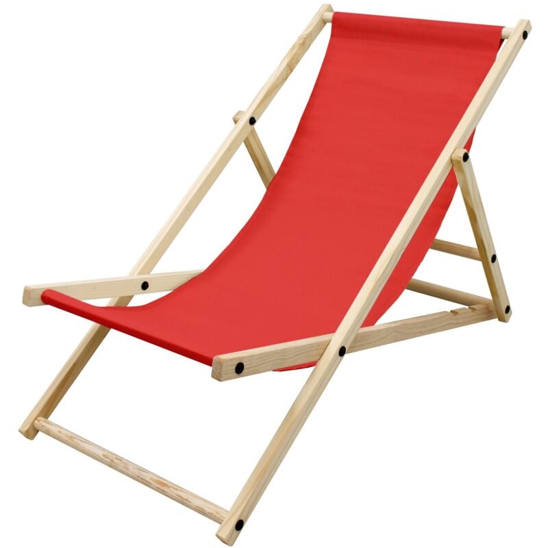 foto del prodotto sedia sdraio pieghevole in legno di pino e tessuto oxford fino a 120 kg colore rosso lettino prendisole spiaggia balcone giardino terrazza