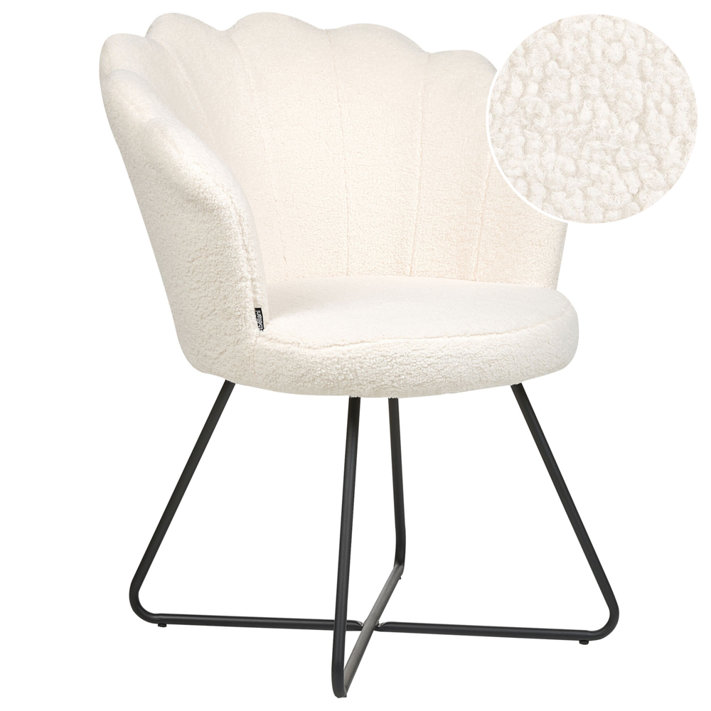 foto del prodotto sedia senza braccioli con seduta rotonda in tessuto in boucl bianco e struttura in metallo soggiorno camera da letto