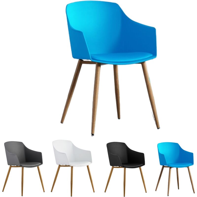 foto del prodotto sedia singola eden in plastica con cuscini in similpelle sedia da pranzo imbottita per sala da pranzo, cucina blu