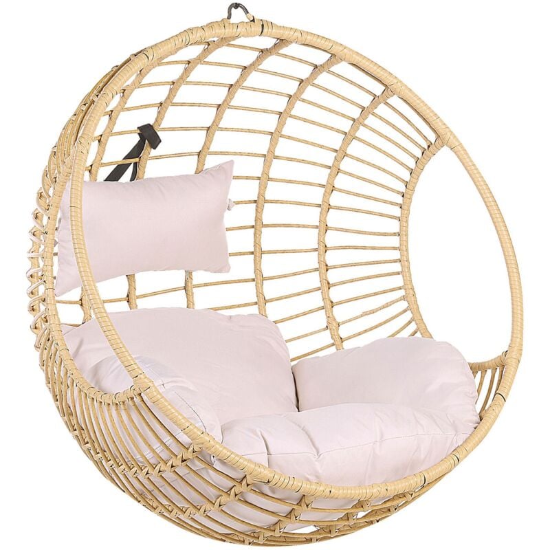 foto del prodotto sedia sospesa con cesta di rattan beige per interno ed esterno boho aspio
