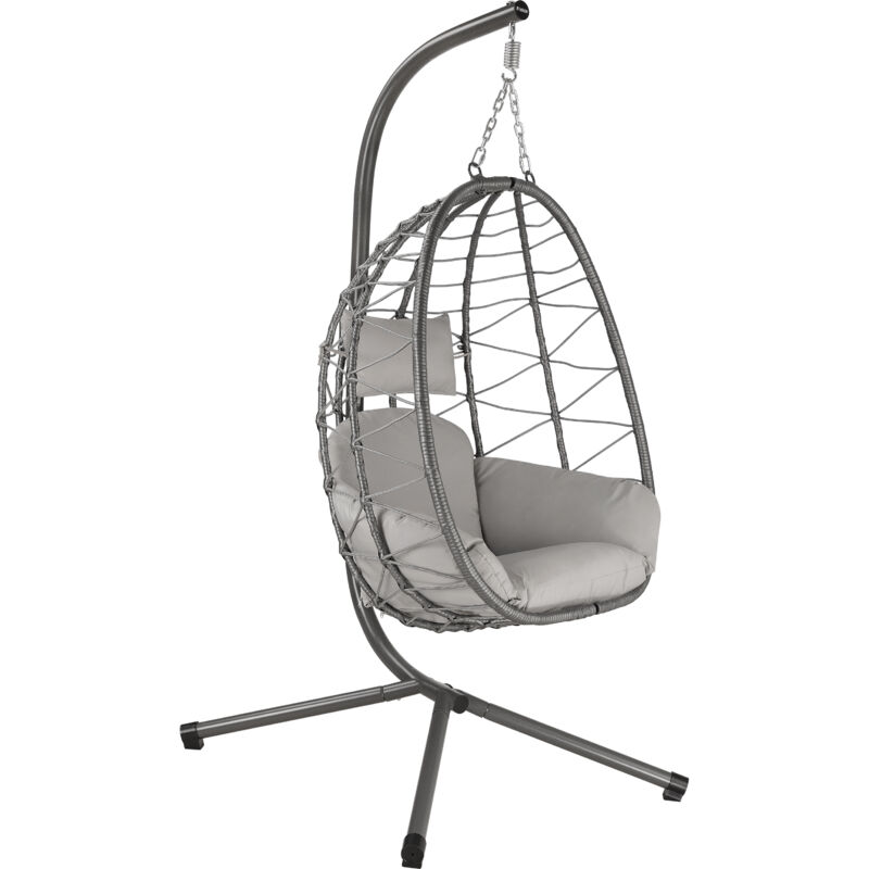 foto del prodotto sedia sospesa con sostegno grigio poltrona ergonomica con cuscino e imbottitura hinhocker