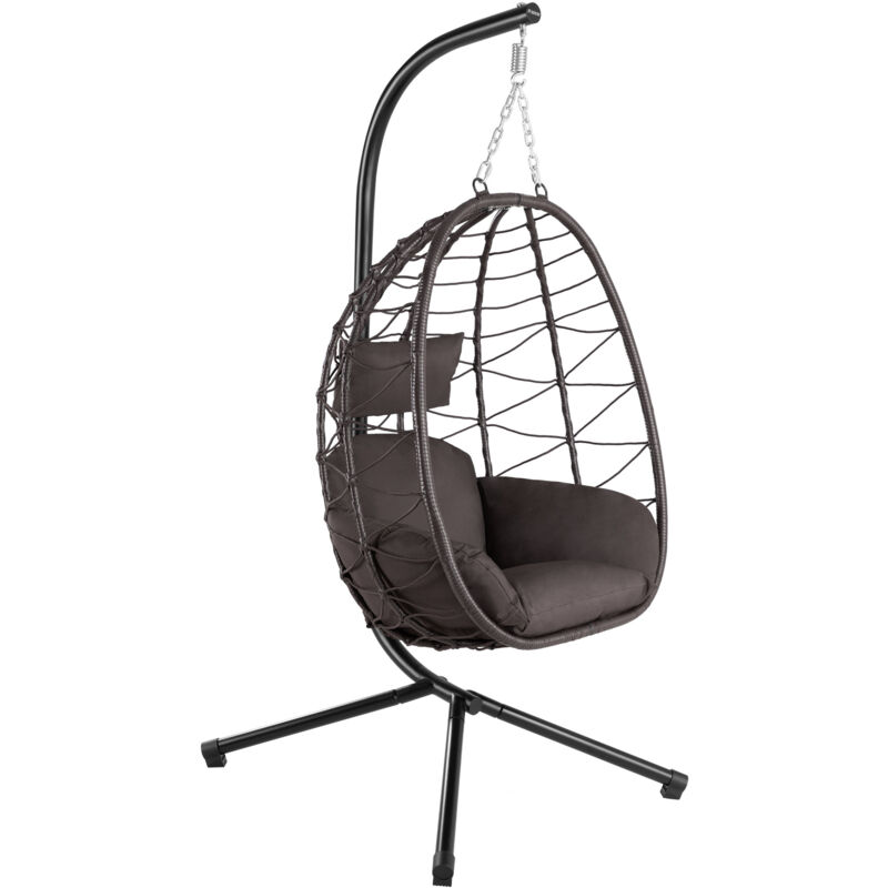 foto del prodotto sedia sospesa con sostegno marrone poltrona ergonomica con cuscino e imbottitura hinhocker