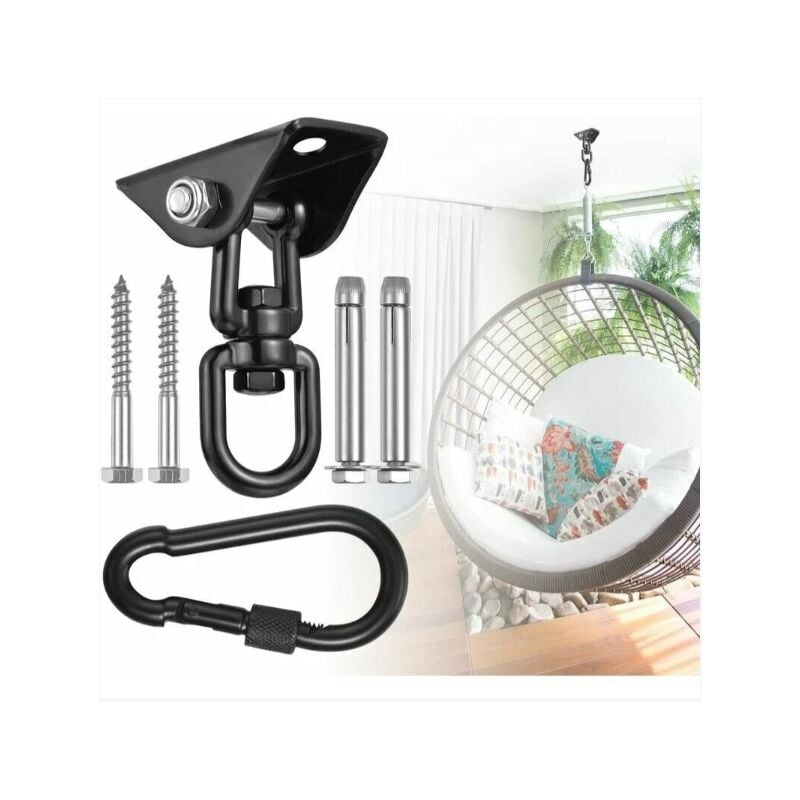 foto del prodotto sedia sospesa girevole a 360 con gancio da soffitto, altalena, sospensione, gancio con viti per cemento, legno, parco giochi, veranda, seduta a