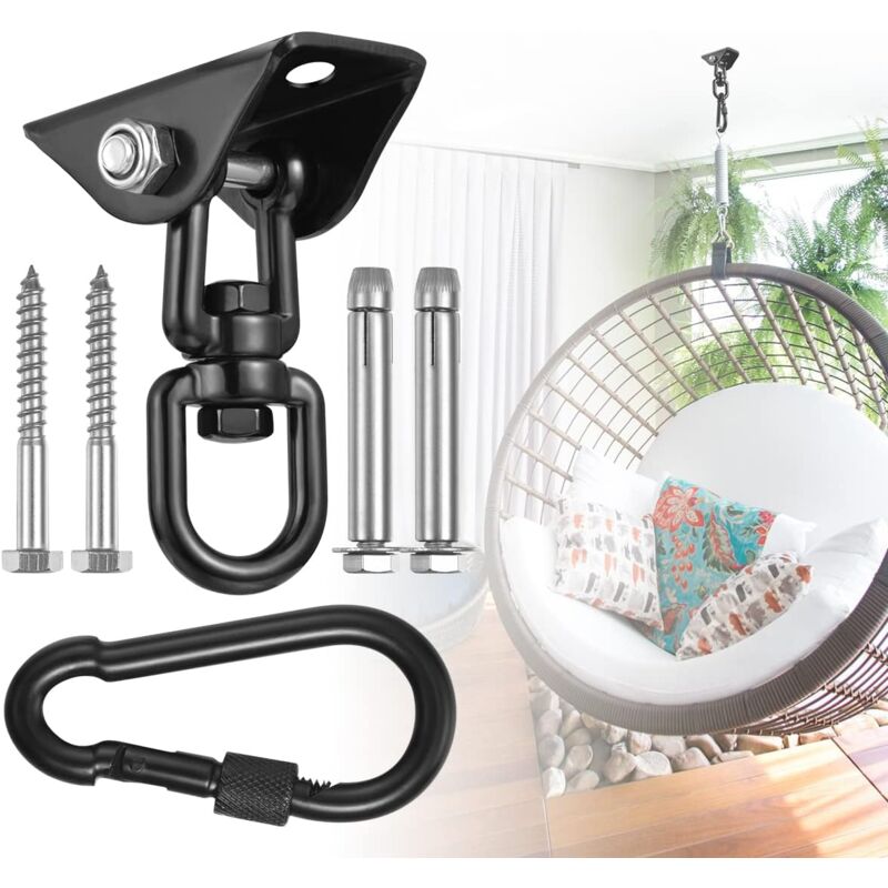 foto del prodotto sedia sospesa girevole a 360 , gancio a soffitto, altalena, sospensione, gancio con viti per cemento, legno, parco giochi, portico, seduta a