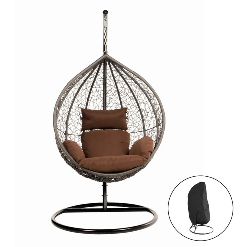 immagine 0 del prodotto sedia sospesa in polyrattan con struttura cielo colore marrone, caratteristiche inclusa copertura antipioggia home deluxe