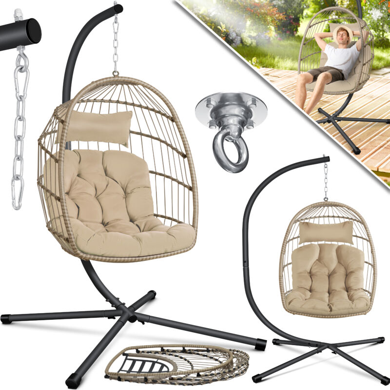 foto del prodotto sedia sospesa jungle con grande cuscino supporto per coperta altalena sospesa per interni esterni beige kesser