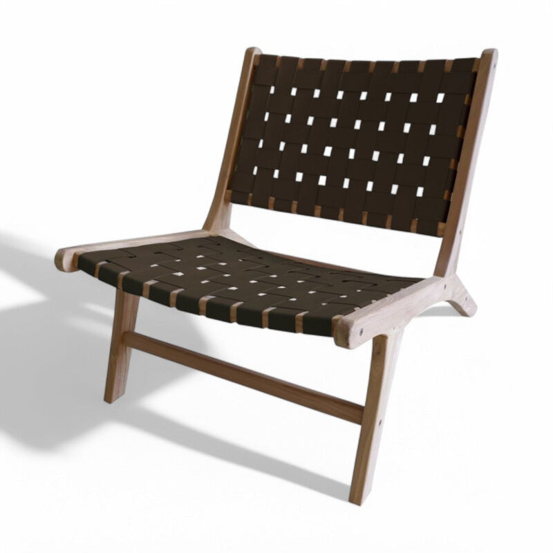 foto del prodotto sedia teak in legno ecopelle con seduta marrone 65x80xh68 cm alexander