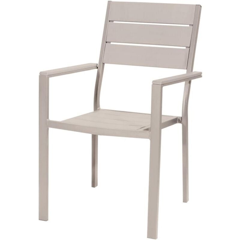 foto del prodotto sedia tenerife in metallo beige doghe effetto legno con braccioli 55px58lx88h