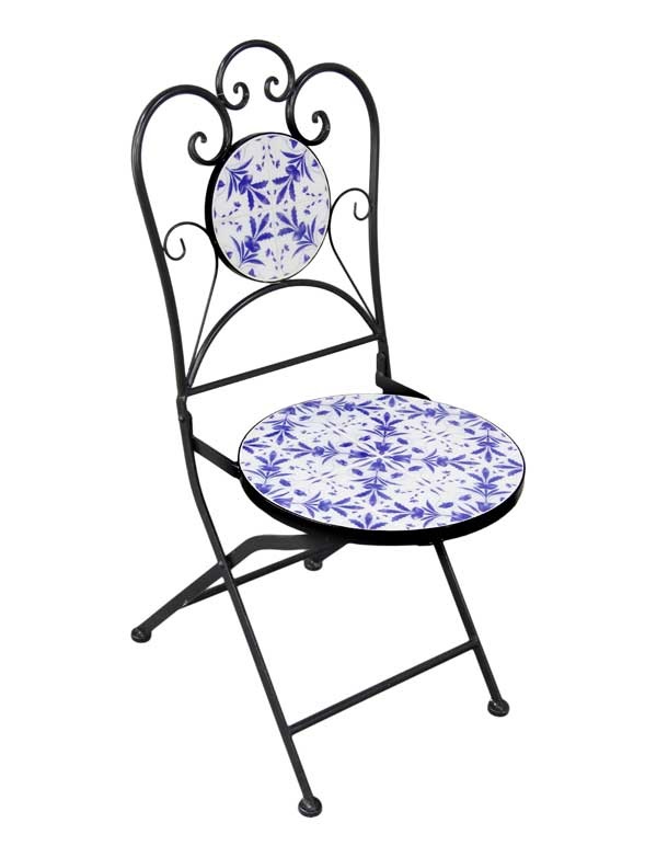 foto del prodotto sedia tonda in metallo pieghevole 38 x 91 cm decori blu
