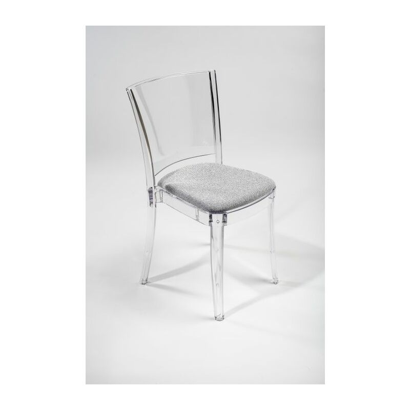 foto del prodotto sedia trasparente con cuscino imbottita lucienne tessuto trevira canvas colore cuscino melange