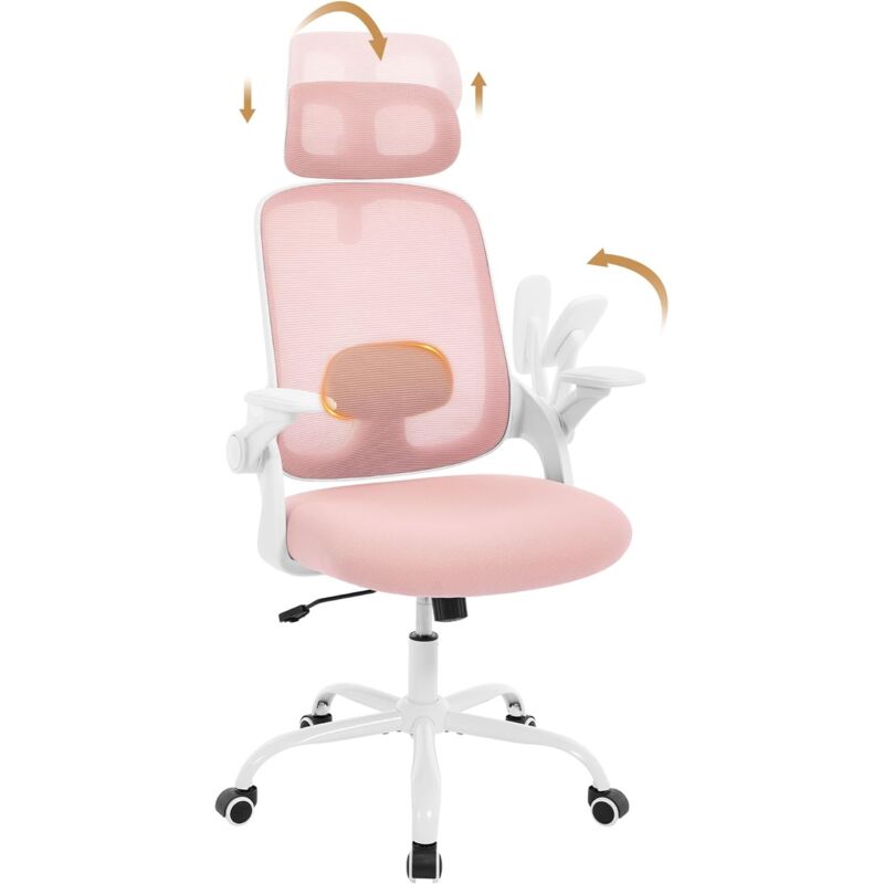 foto del prodotto sedia ufficio bracciolo regolabile, poltrona ergonomica con supporto lombare, poggiatesta regolabile e altezza regolabile, sedia girevole, rosa