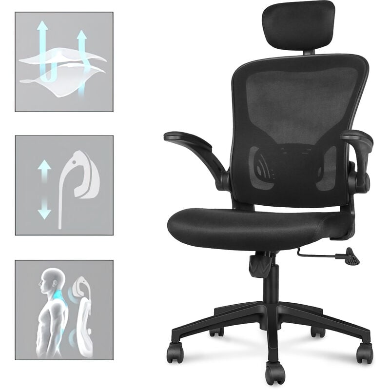 foto del prodotto sedia ufficio ergonomica bigzzia sedie da scrivania con supporto lombare sedia per ufficio regolabili braccioli 90 regolabili poggiatesta 45 