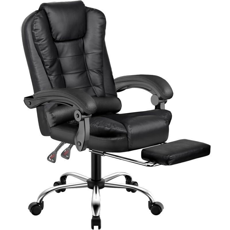 foto del prodotto sedia ufficio ergonomica, bigzzia sedie da scrivania reclinabile, con braccioli imbottiti, altezza regolabile, rotelle silenziose, con poggiapiedi,