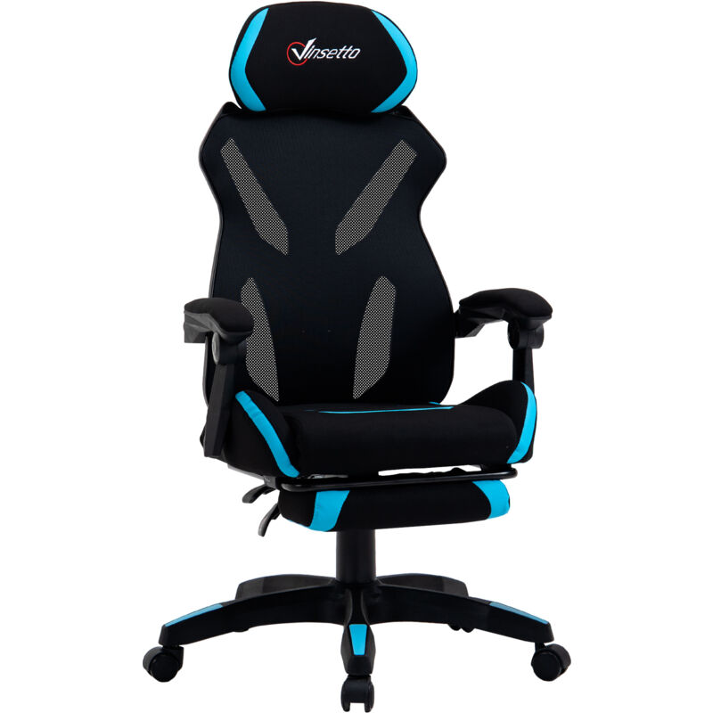 foto del prodotto sedia ufficio ergonomica con altezza regolabile in tessuto nero e blu - vinsetto