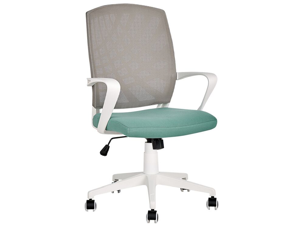 foto del prodotto sedia ufficio in materiale sintetico grigio e verde struttura in metallo schienale regolabile e girevole ufficio