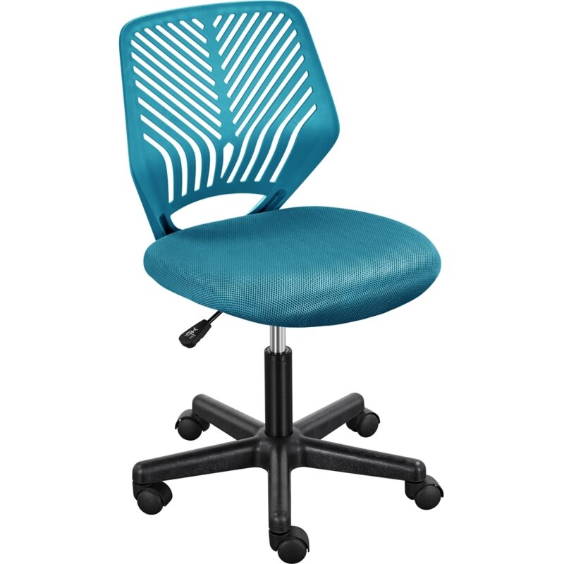 foto del prodotto sedia ufficio scrivania girevole a rotelle ergonomica portata 136 kg senza braccioli in rete traspirante altezza regolabile turchese yaheetech