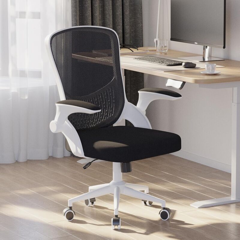 foto del prodotto sedia ufficio sedie scrivania ergonomica con braccioli ribaltabili a 90 sedia girevole a 360 con funzione swing bianco