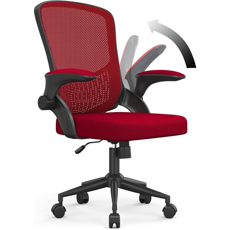 foto del prodotto sedia ufficio sedie scrivania ergonomica con braccioli ribaltabili a 90 sedia girevole a 360 con funzione swing rosso