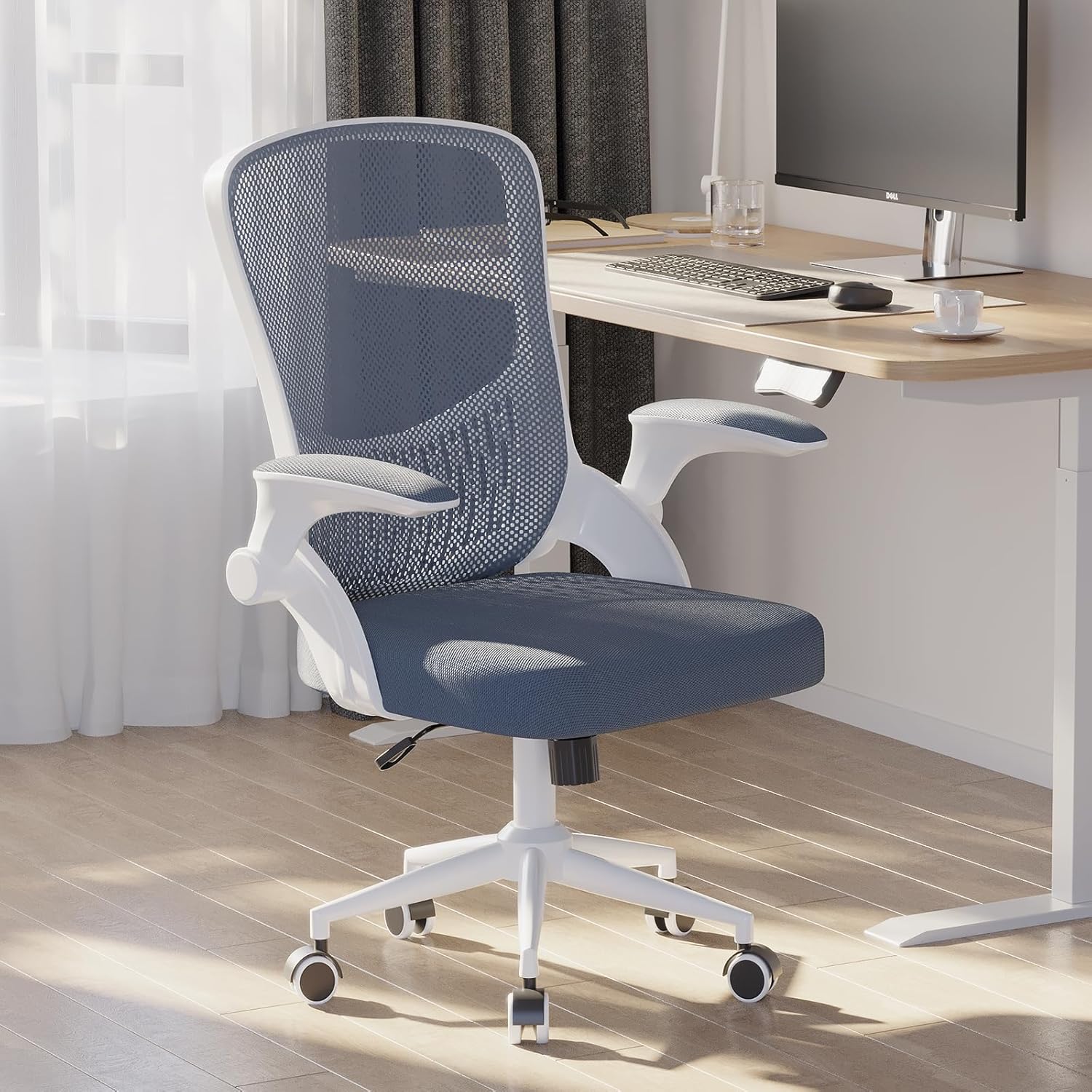 foto del prodotto sedia ufficio sedie scrivania ergonomica rattantree con braccioli ribaltabili a 90 sedia girevole a 360 con funzione swing grigio