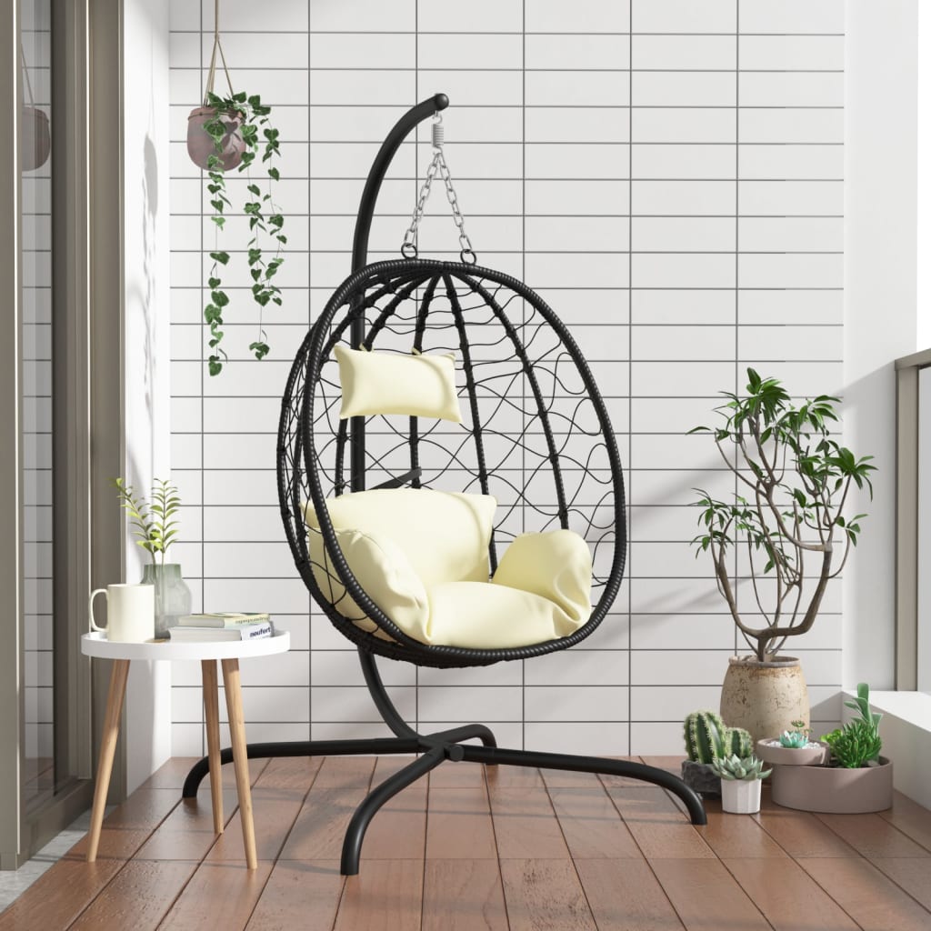 foto del prodotto sedia uovo sospesa con cuscino bianco crema polyrattan acciaiocod mxl 126531
