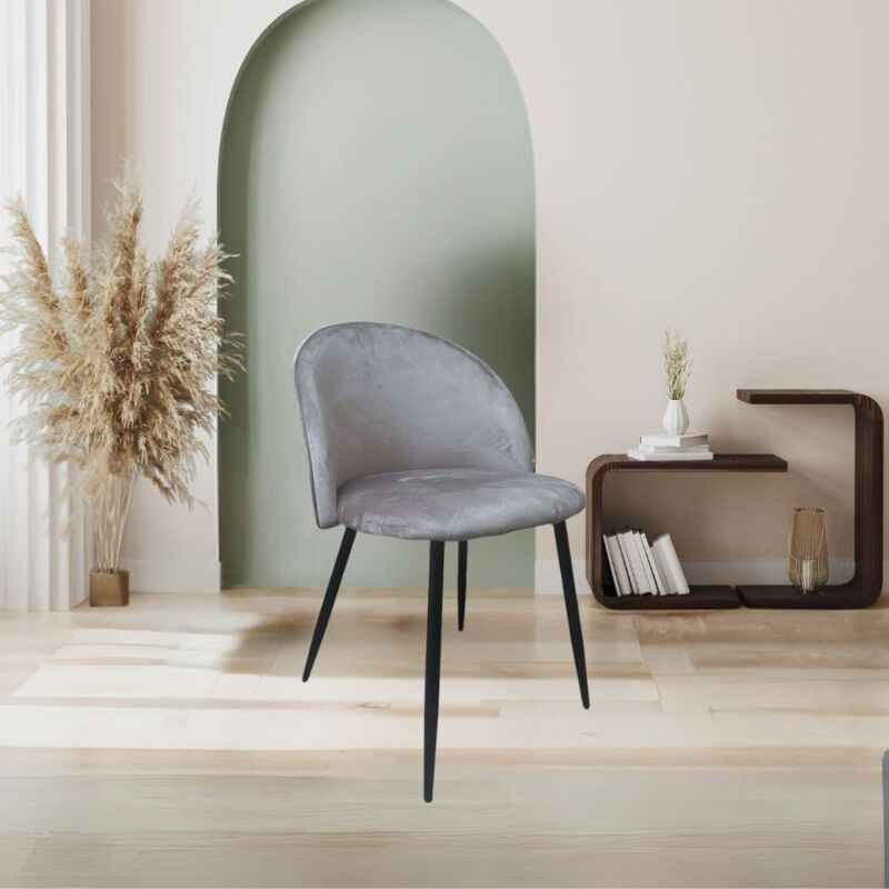 foto del prodotto sedia velluto grigio e gambe in metallo nero despina