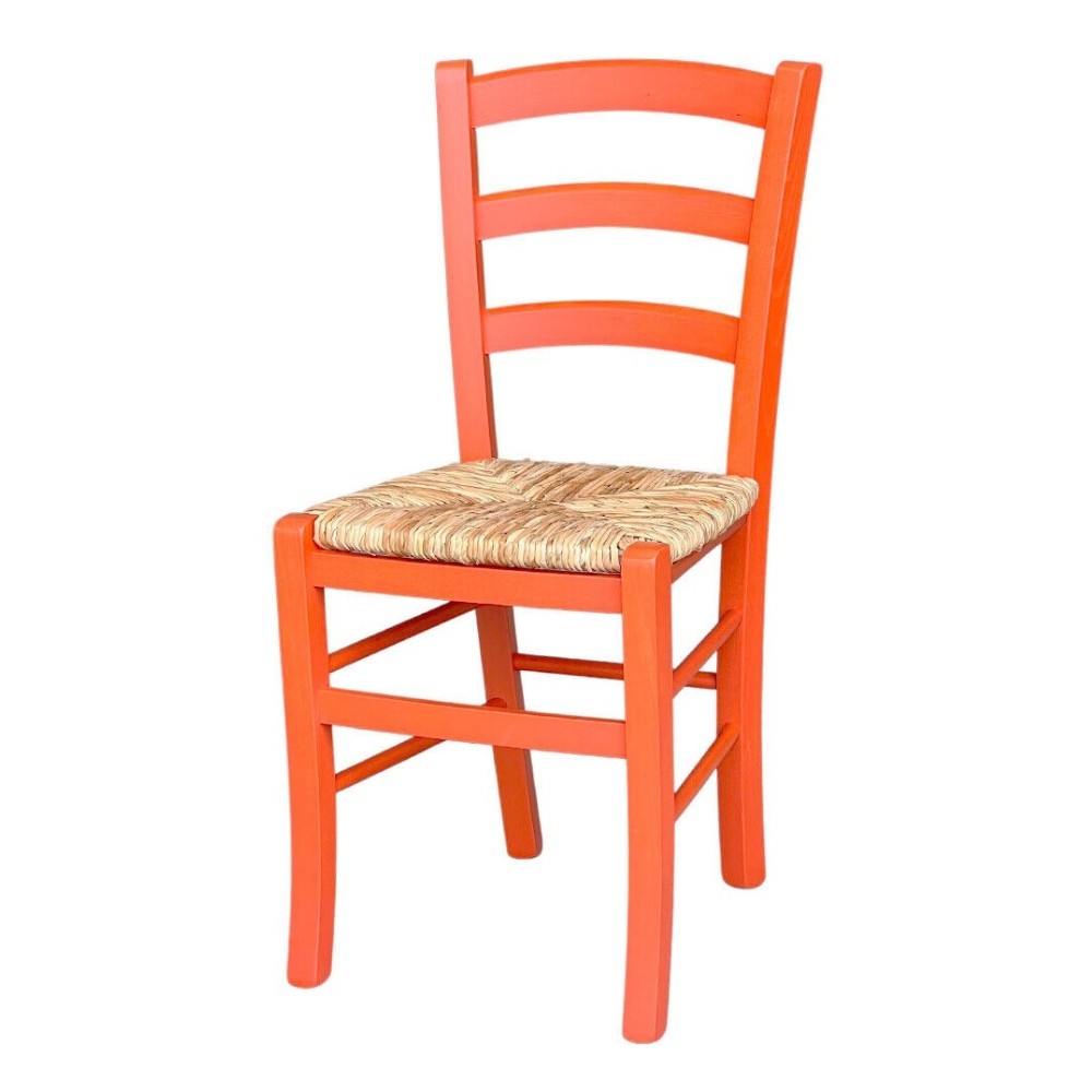 foto del prodotto sedia venezia colore anilina arancio in legno di faggio con seduta in paglia
