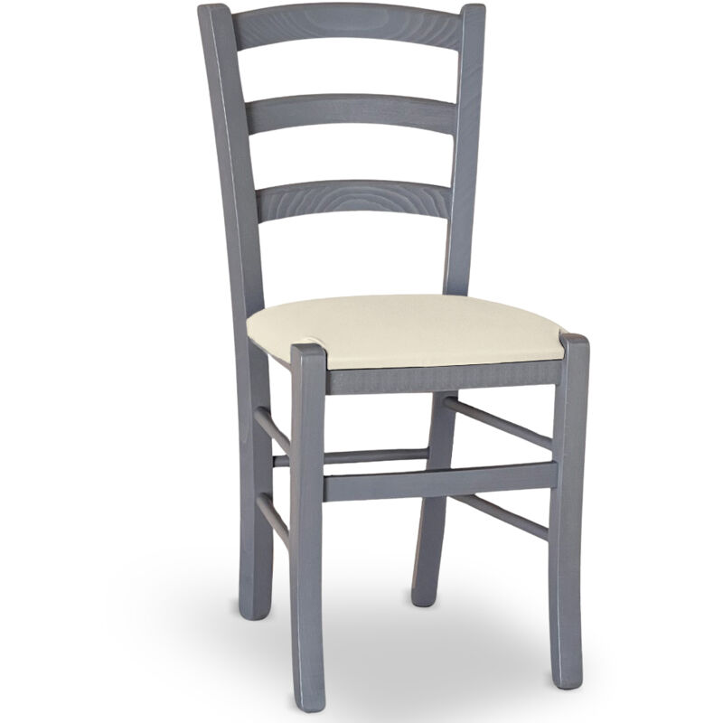 foto del prodotto sedia venezia in legno di faggio grigio con seduta in similpelle color beige