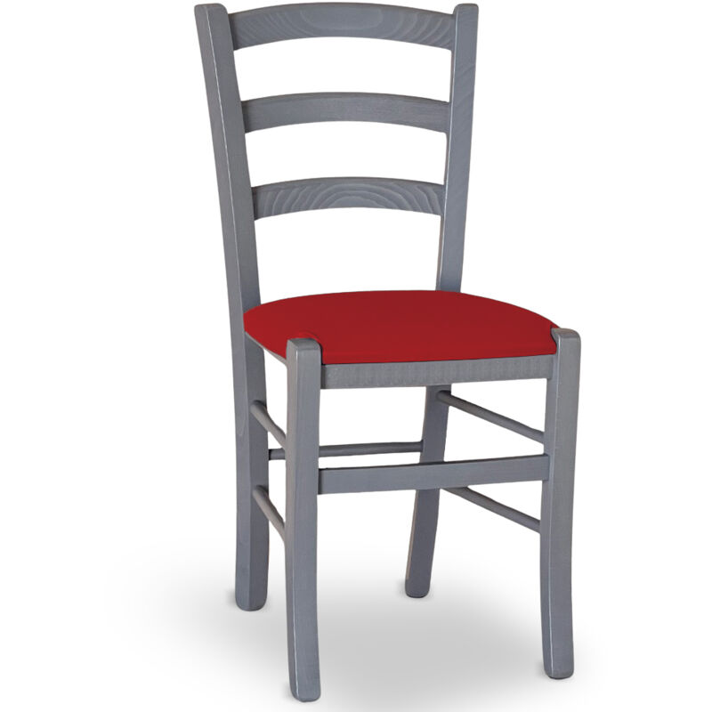 foto del prodotto sedia venezia in legno di faggio grigio con seduta in similpelle color rosso