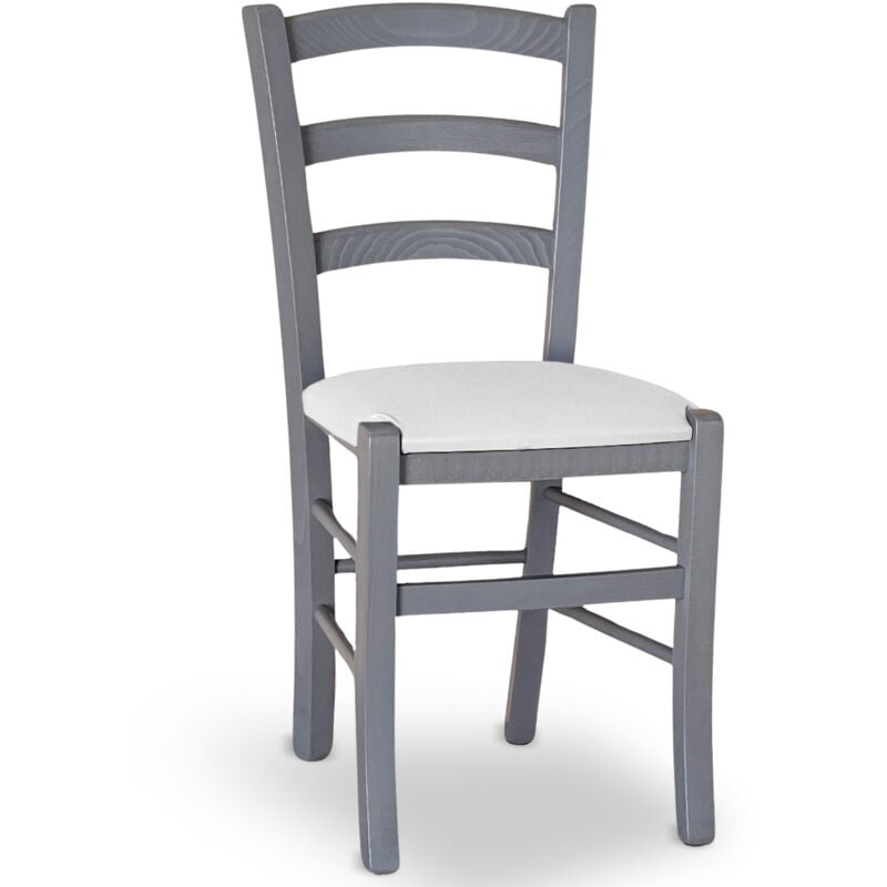 foto del prodotto sedia venezia in legno grigio con seduta in similpelle color grigio ghiaccio