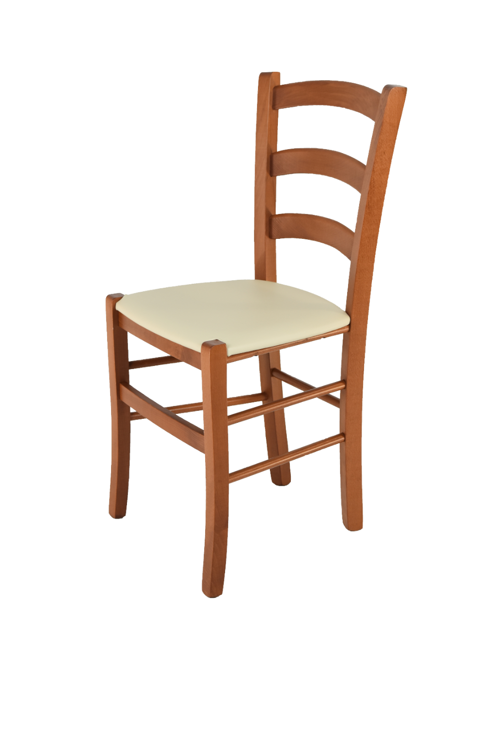 foto del prodotto sedia venice tommychairs, struttura in faggio verniciata in color ciliegio e seduta rivestita in finta pelle avorio
