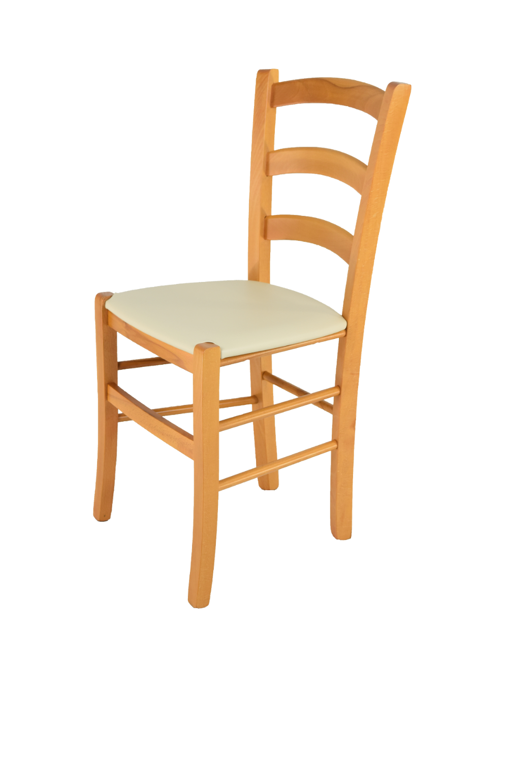 foto del prodotto sedia venice tommychairs, struttura in faggio verniciata in color miele e seduta rivestita in finta pelle avorio