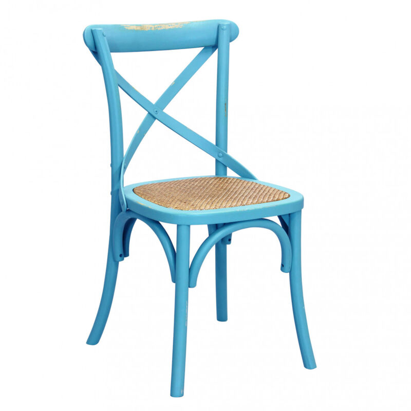 foto del prodotto sedia vintage per sala da pranzo in legno cm 46x42x87 cross colore azzurro