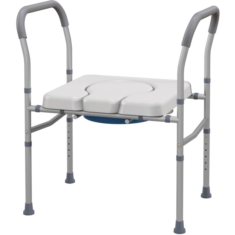 foto del prodotto sedia wc per anziani e disabili 4 in 1 regolabile in altezza 64x53x70 82 cm con braccioli imbottiti grigio