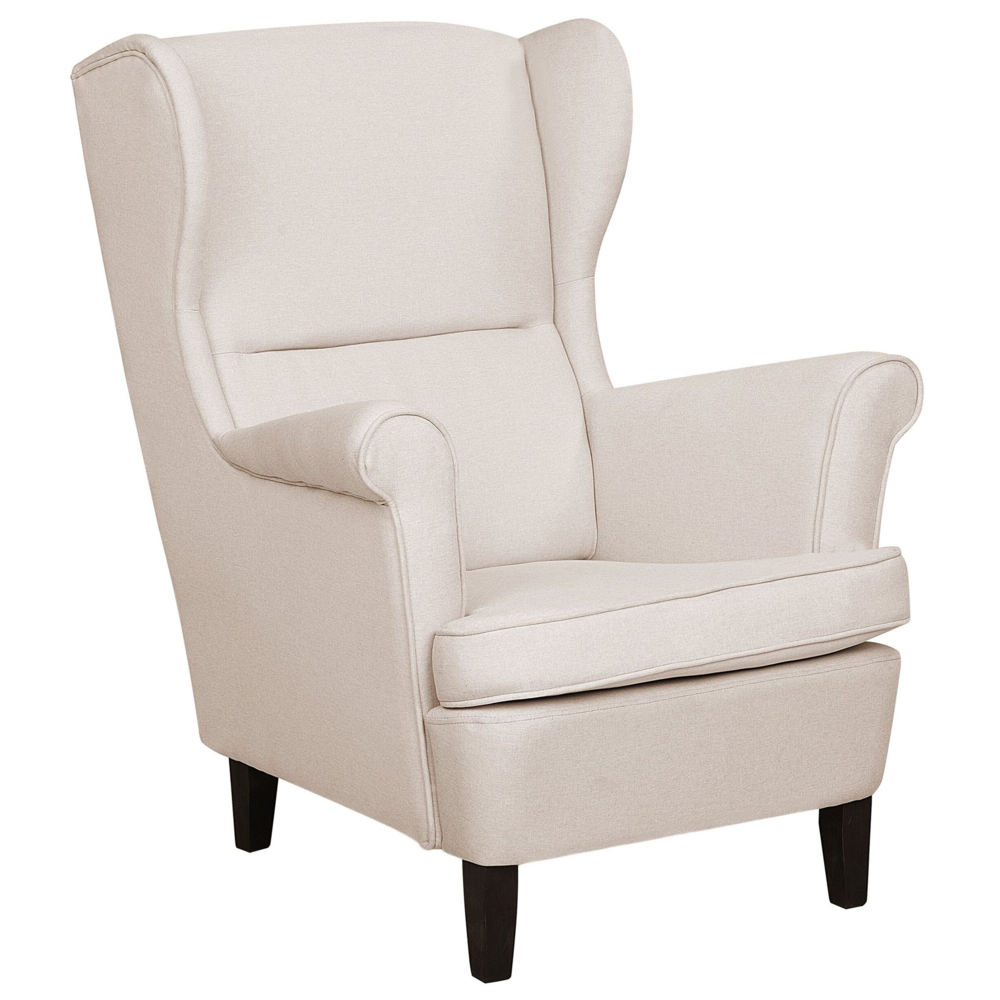 foto del prodotto sedia wingback tessuto beige chiaro 63l x 74w x 102h cm gambe in legno di gomma con schienale alto tradizionale