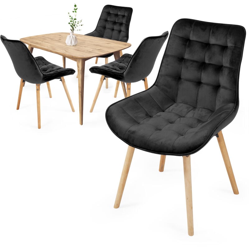 foto del prodotto sedie cucina in velluto, moderne, set da 4, gambe in legno di faggio, sedile e schienale imbottiti e trapuntati, nero sedia camera, sedie sala da