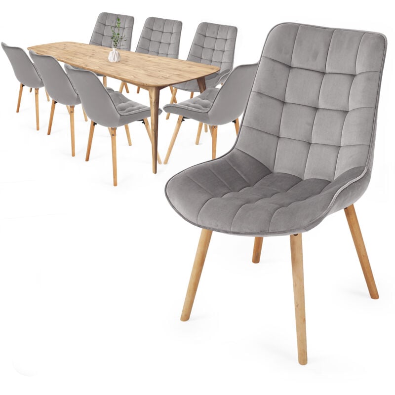 foto del prodotto sedie cucina in velluto, moderne, set da 8, gambe in legno di faggio, sedile e schienale imbottiti e trapuntati, grigio scuro sedia camera, sedie