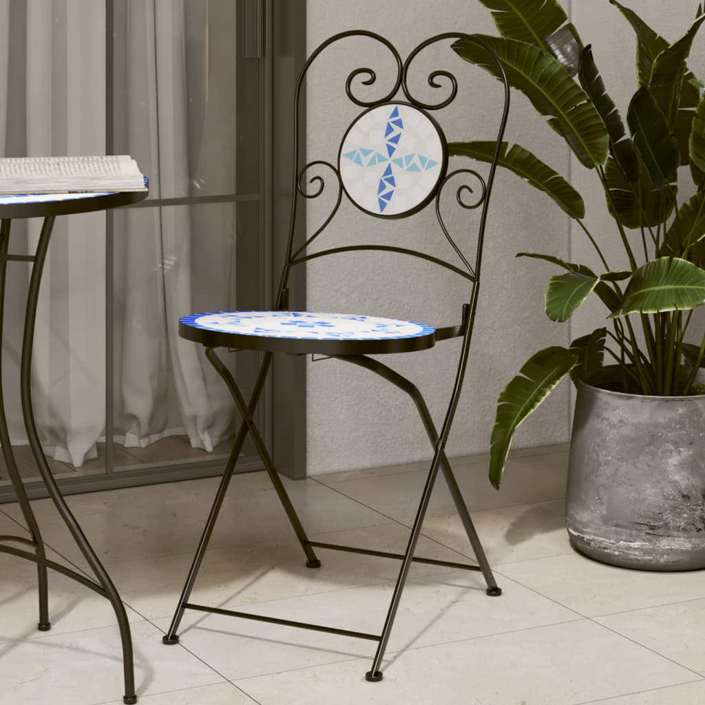foto del prodotto sedie da bistr pieghevoli 2 pz blu e bianco in ceramica