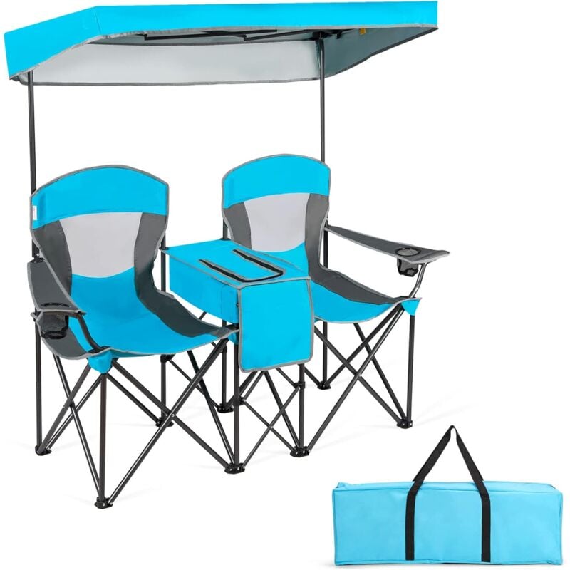 foto del prodotto sedie da campeggio pieghevoli, panchina da picnic a 2 posti regolabile con tettoia, sedia portatile e pieghevole per campeggio, spiaggia, giardino