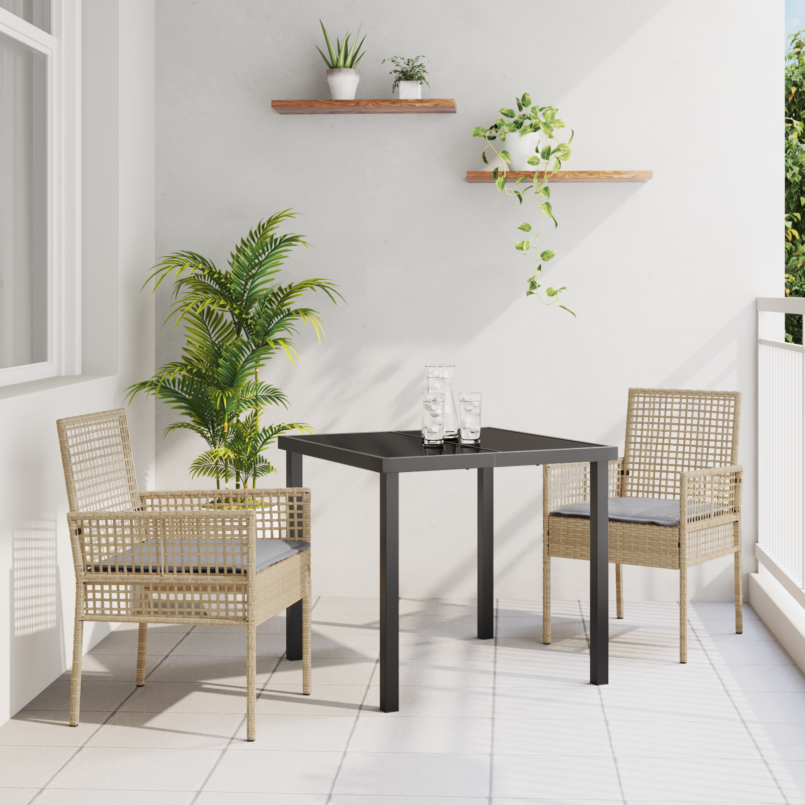 foto del prodotto sedie da giardino 2 pz con cuscini beige in polyrattan