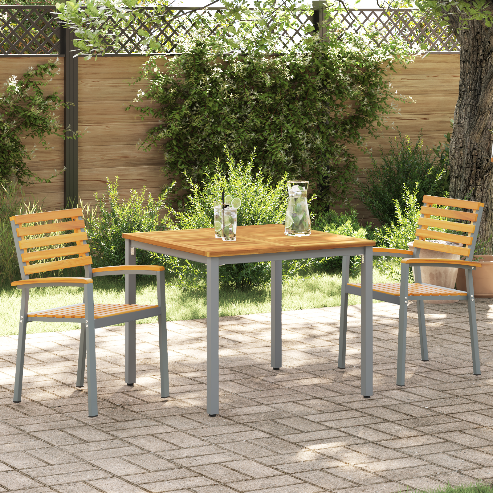 foto del prodotto sedie da giardino 2 pz grigio in legno massello acacia e acciaio