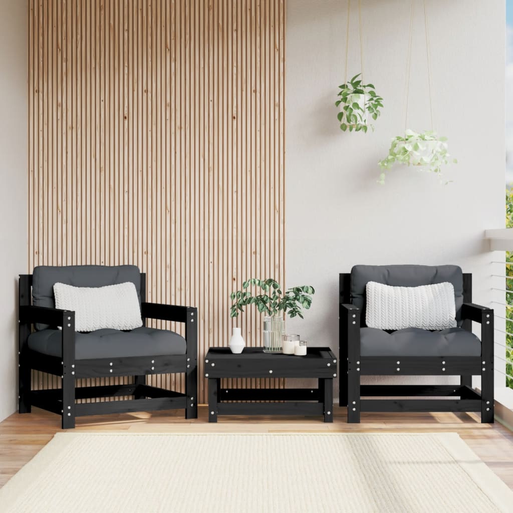 foto del prodotto sedie da giardino 2 pz nere in legno massello di pinocod mxl 132553