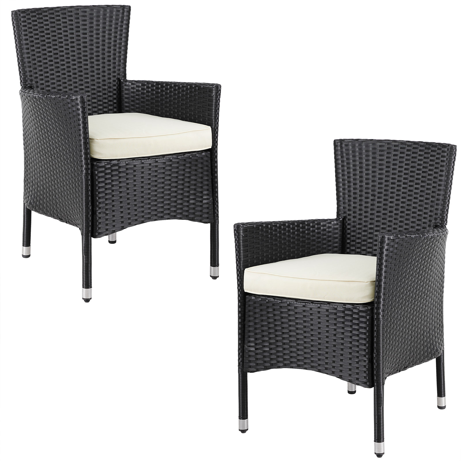 foto del prodotto sedie da giardino 2 pz nero crema in polyrattan