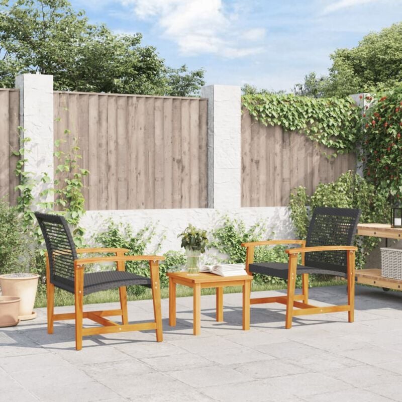 foto del prodotto sedie da giardino 2pz nere in polyrattan e legno di acacia