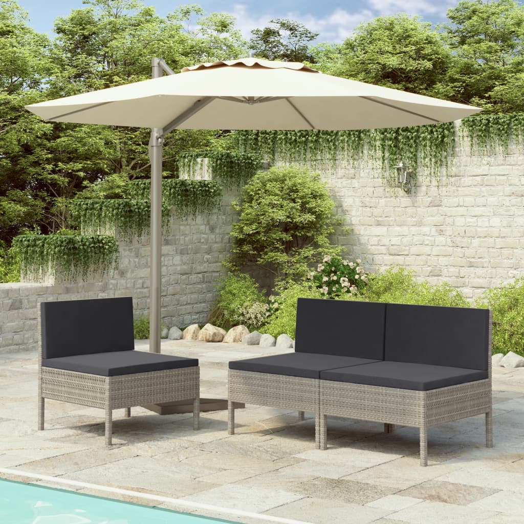 foto del prodotto sedie da giardino 3 pz con cuscini in polyrattan grigio cod mxl 23908
