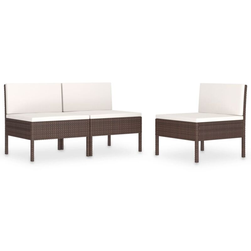 foto del prodotto sedie da giardino 3 pz con cuscini in polyrattan marroni vidaxl