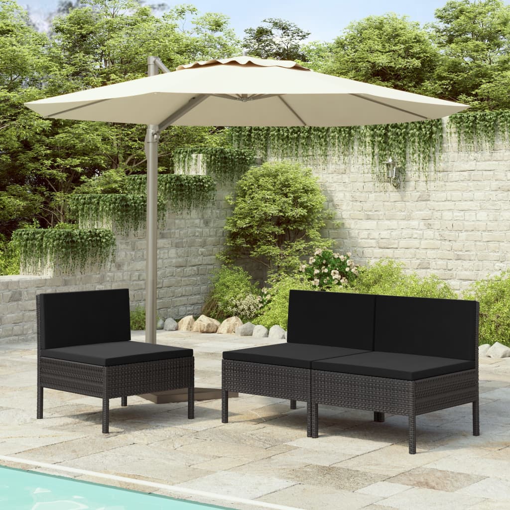 foto del prodotto sedie da giardino 3 pz con cuscini in polyrattan nere cod mxl 23072